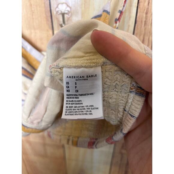 American Eagle AE Linen Cropped Striped Tank Ruched Back Size S - Picture 6 of 7